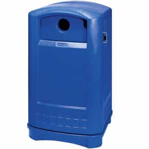 Commercial Plaza Recycling Container, Rectangular, Plastic, 50 Gallons, Blue