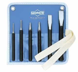 6 Alloy Steel Punch and Chisel Kit with Round, Beveled, and Pointed Tip
