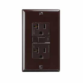 20 Amp GFCI Receptacle Outlet w LED, Brown