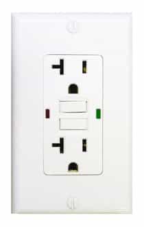 20 Amp GFCI Receptacle Outlet w 2-LED, White