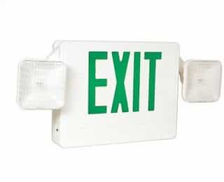 LED Emergency Exit Sign & Light Combo w Green Letter, White
