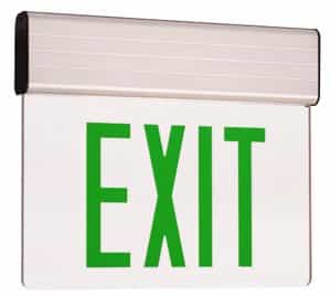 Edge Lit LED Exit Sign w/ Aluminum Housing, Green Letter