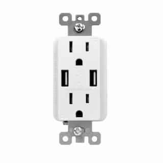 Aida 15 Amp TR Duplex USB Outlet w/3.6A 2-Port USB Charger, White