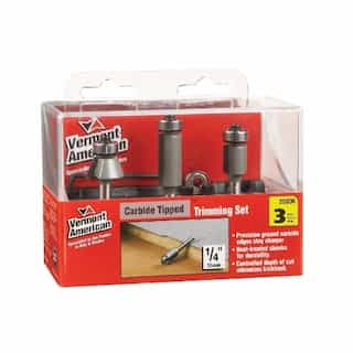 3 pc. Trimming Router Bit Set, Carbide Tipped, 1/4-in Shank