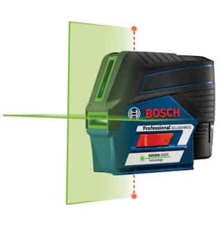 Cross-Line Laser w/ Plumb Points & Battery, 12V, Green Beam, 100-ft