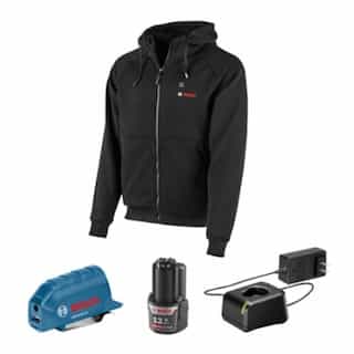 Large Heated Hoodie Kit w/ Portable Power Adapter & Battery, 12V