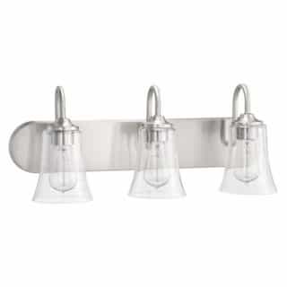 Gwyneth Vanity Light Fixture w/o Bulbs, 3 Lights, Nickel/Clear Glass