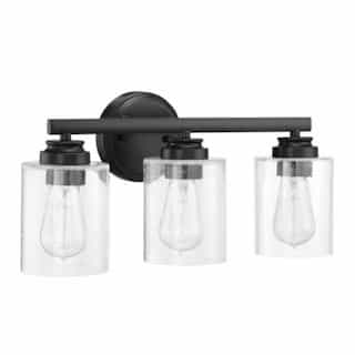 Craftmade Bolden Vanity Light Fixture w/o Bulbs, 3 Light, Flat Black/Clear Glass