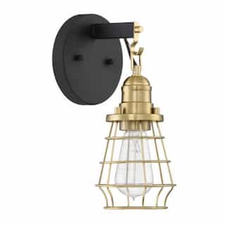 Thatcher Wall Sconce Fixture w/o Bulb, 1 Light, Flat Black/Satin Brass