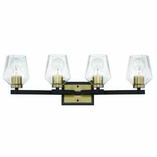 Avante Grand Vanity Light Fixture w/o Bulbs, 4 Lights, Black/Brass
