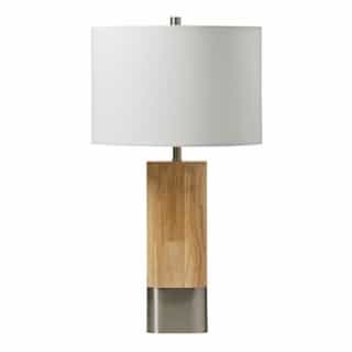 Wood and Metal Base Table Lamp Fixture w/o Bulb, Natural Wood/Nickel