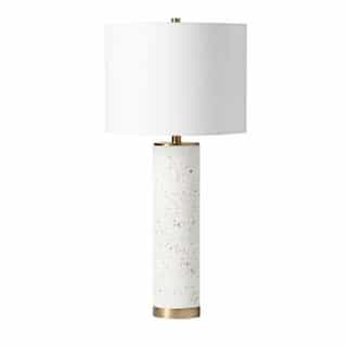 Concrete and Metal Base Table Lamp Fixture w/o Bulb, White/Brass