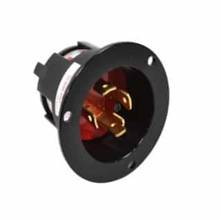 30 Amp Color Coded Locking Flanged Inlet, 4-Pole, 5-Wire, #14-8 AWG, 277V-480V, Red