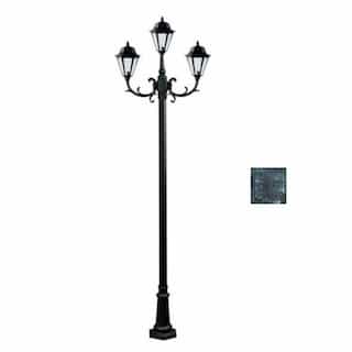6W LED 10-ft Daniella Post Top Fixture, Three-Head, A19, Green/Frosted