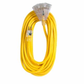 50 ft Yellow 123 SJTW Lighted End Triple Tap Extension Cord