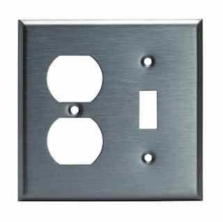 Stainless Steel Combination 2-Gang Duplex Receptacle & Toggle Wall Plate