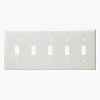 White Mid-Size 5-Gang Toggle Switch Plastic Wall Plate