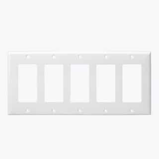 White Colored 5-Gang Decorator/GFCI Plastic Wall plates
