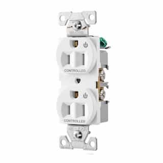 15 Amp Dual Controlled Duplex Receptacle, 2-Pole, #14-10 AWG, 125V, White
