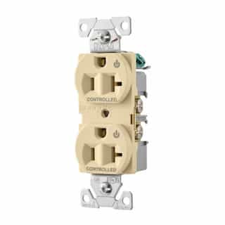 20 Amp Dual Controlled Duplex Receptacle, 2-Pole, #14-10 AWG, 125V, Light Almond