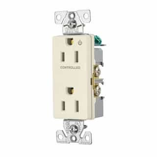 15 Amp Half Controlled Decorator Receptacle, 2-Pole, #14-10 AWG, 125V, Light Almond