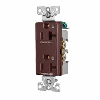 20 Amp Dual Controlled Decorator Receptacle, 2-Pole, #14-10 AWG, 125V, Brown