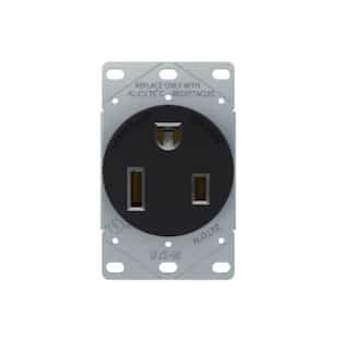 50A Power Receptacle w/ Short Strap, 2-Pole, 3-Wire, 250V, Black