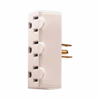 15A Grounding Tap 3 Outlet Adapter, 3-Outlet, 2-Pole, 125V, White