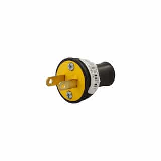15A Round Electrical Plug, .406" Diameter, 2-Pole, 2-Wire, 125V, Black