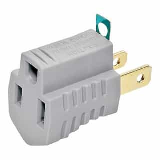 15A Grounded Outlet Adapter, Polarized, 2-Pole, 3-Wire, 125V, Gray