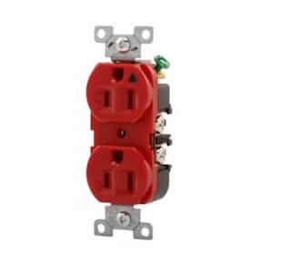 15 Amp Duplex Receptacle w Terminal Guards, Standard Size, Red