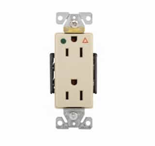 15 Amp Decora Duplex Receptacle w/ Terminal Guards, Isolated Ground, Ivory