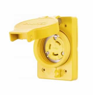 30 Amp Locking Receptacle, Watertight, NEMA L5-30, Yellow