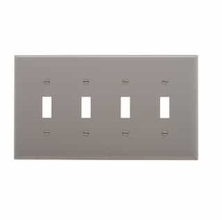 4-Gang Toggle Wall Plate, Mid-Size, Polycarbonate, Gray