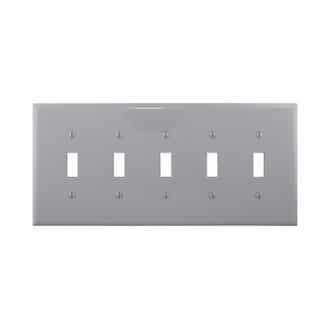 5-Gang Toggle Wall Plate, Mid-Size, Polycarbonate, Gray