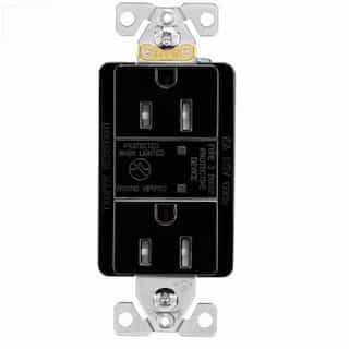 15A TR Surge Protection Duplex Receptacle, 2P3W, #14-10 AWG, 125V, BLK