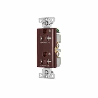 20 Amp Dual Controlled Decorator Receptacle, Tamper Resistant, Construction Grade, Brown