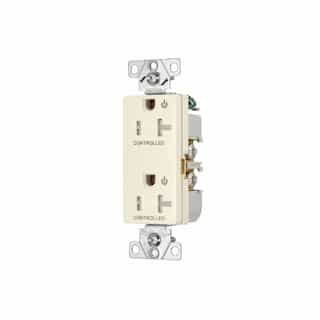 20 Amp Dual Controlled Decorator Receptacle, Tamper Resistant, Light Almond