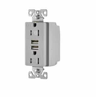 3.1 Amp USB Charger w/ Receptacle, Combo, Tamper Resistant, Grey