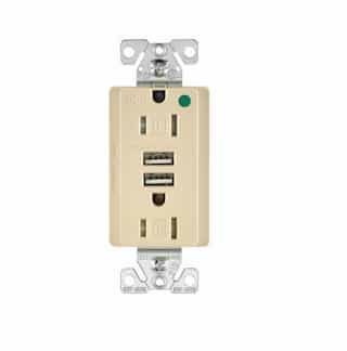 15 Amp USB Charger w/ Duplex Receptacle, Tamper Resistant, Ivory