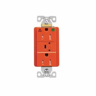 15 Amp Surge Protection Receptacle w/Alarm & LED Indicators, Hospital Grade, Orange