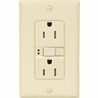 15 Amp Tamper Resistant Duplex GFCI Outlet w Mid-Size Wallplate, Almond