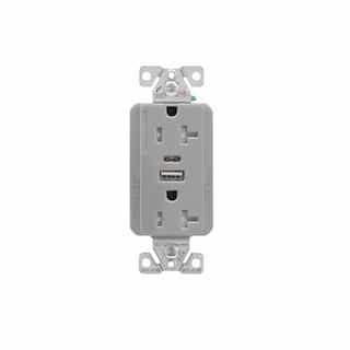 20 Amp Duplex Receptacle w/ USB AC Charger, Tamper Resistant, Light Almond