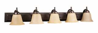 60W Vanity Light, 5 Lights w/ Tea Stained Glass, Oil Rubbed Bronze