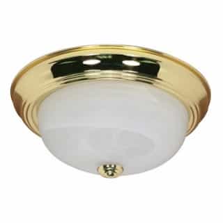 13" Flush Mount Ceiling Light Fixture, Polished Brass, Alabaster Glass