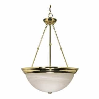 3-Light 20" Hanging Pendant Light Fixture, Polished Brass, Alabaster Glass