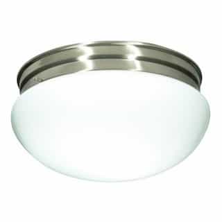 12" 2-Light Flush Mount Light Fixture, Brushed Nickel, White Glass