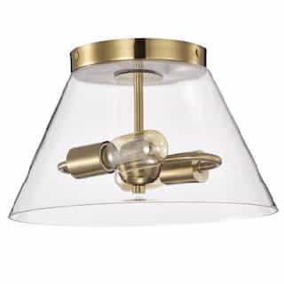 Nuvo 60W Dover Flush Mount, 3-Light, 110V, Clear Glass/Vintage Brass, Small