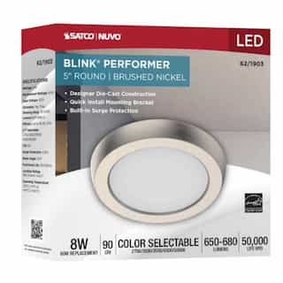 Nuvo 5-in 8W Round Blink Performer Fixture, 730 lm, 120V, 5-CCT, Nickel