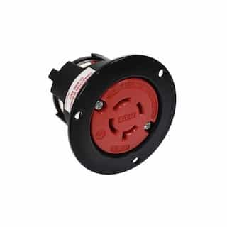 30 Amp Color Coded Locking Flanged Outlet, 3-Pole, 4-Wire, #14-8 AWG, 480V, Red
